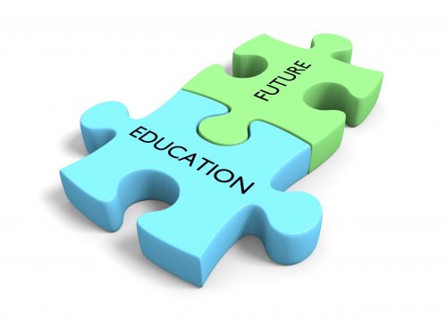Future planning concept, puzzle parts labeled Education & Future