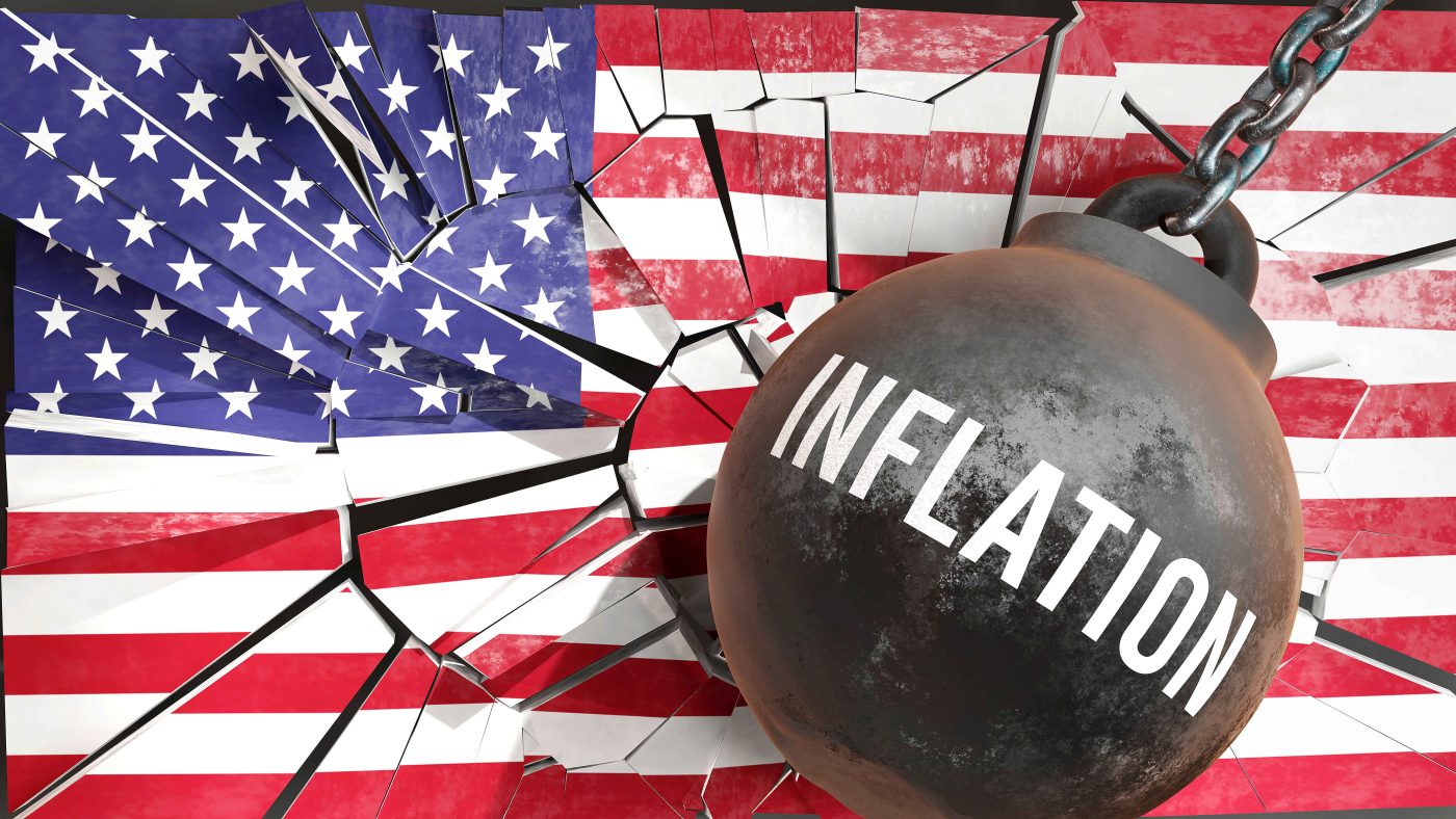 Inflation and USA America, destroying economy and ruining the nation. Inflation wrecking the country and causing general decline in living standards.,3d illustration
